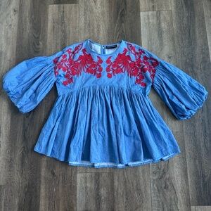 Anthropology Hemant & Nandita blouse.  Blue with red accents. Women’s size XS.